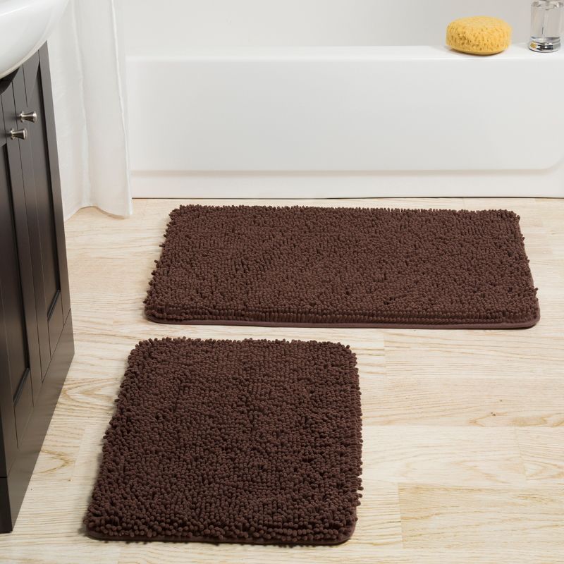 2pc Solid Memory Foam Shag Bath Mat Set Brown - Yorkshire Home