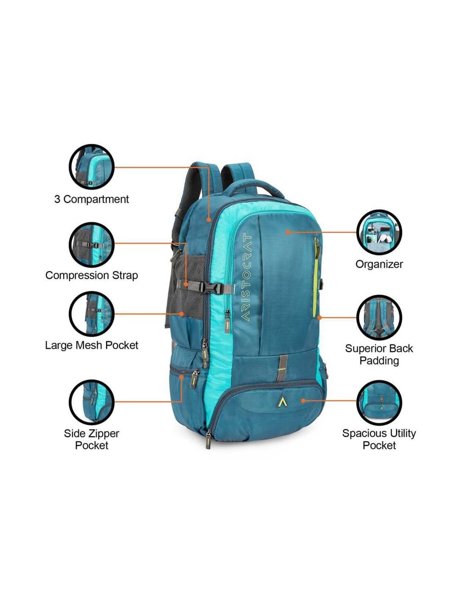 Aristocrat 45 Ltrs Blue Medium Rucksack Backpack