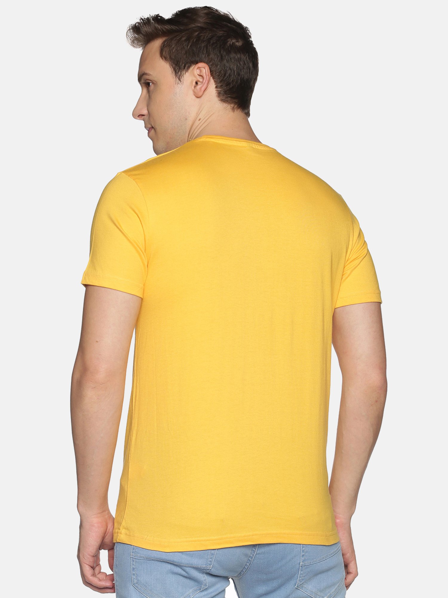 BLACK RADIO Yellow Slim Fit Printed Cotton Crew T-Shirt