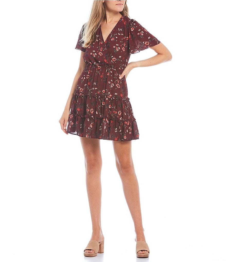 Allison & Kelly Short-Sleeve V-Neck Floral-Printed Fit-And-Flare Dress