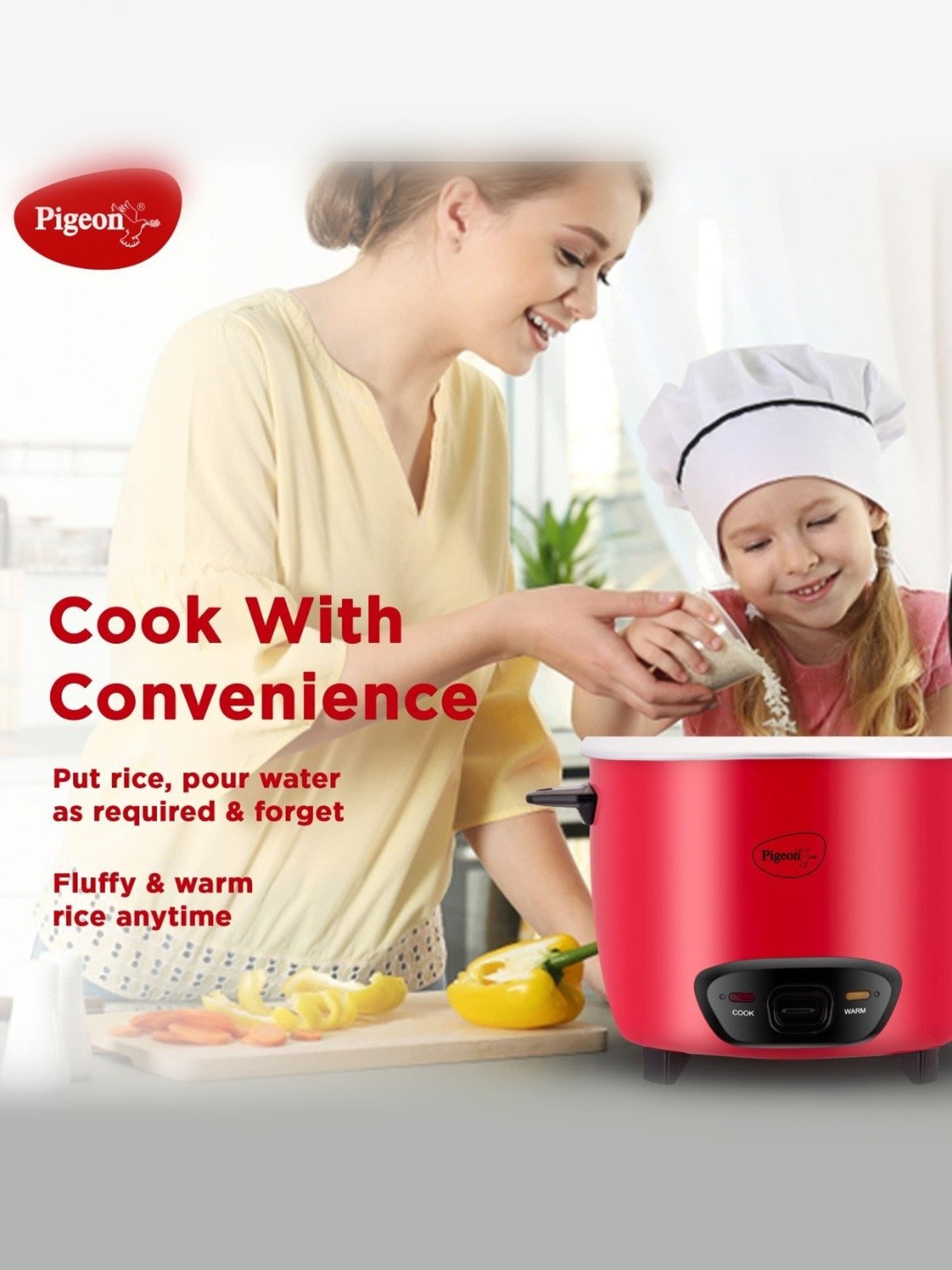 Pigeon Rice Cooker 700W, 1.8L with Single pot & Measuring Cup (Red)