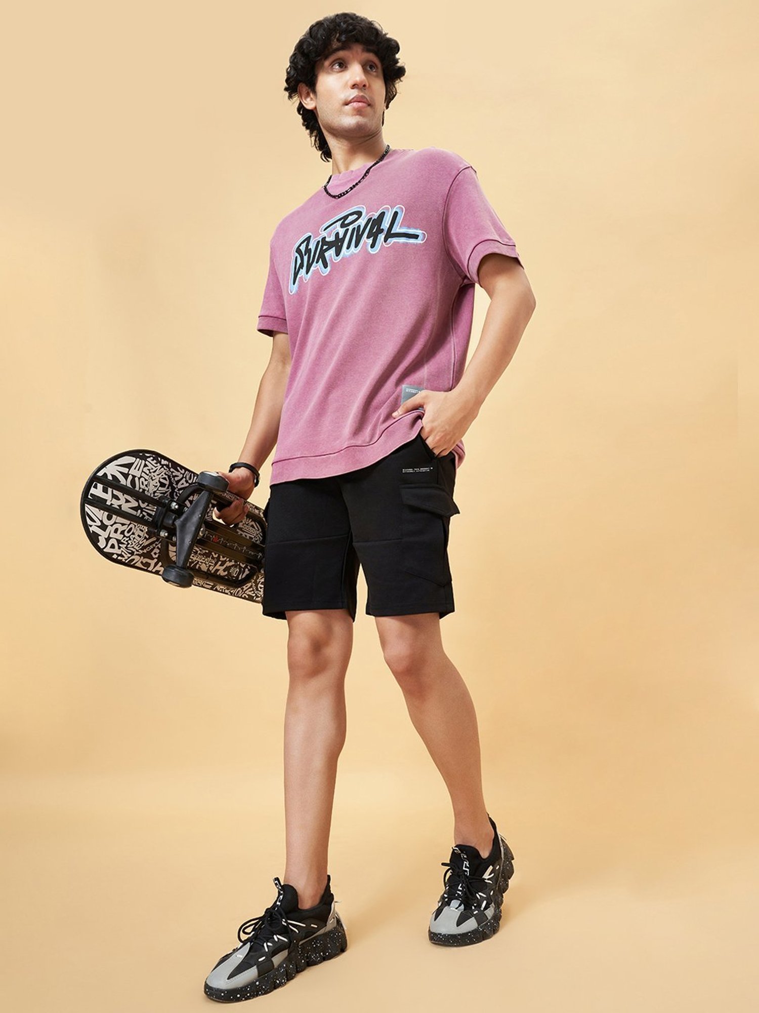 Street 808 By Pantaloons Jet Black Regular Fit Cargo Shorts