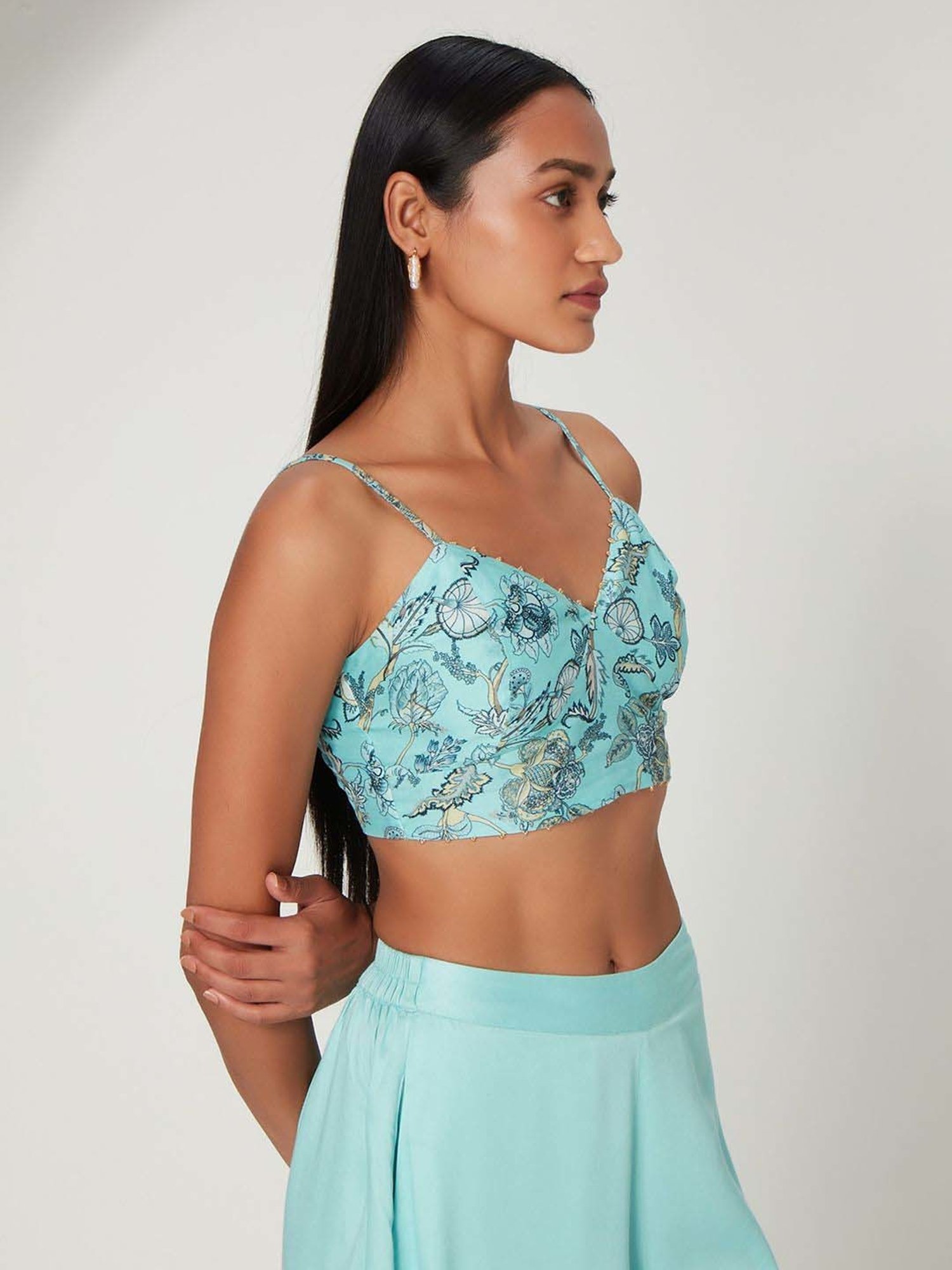 Ancestry Sky Blue Floral Print Crop Top