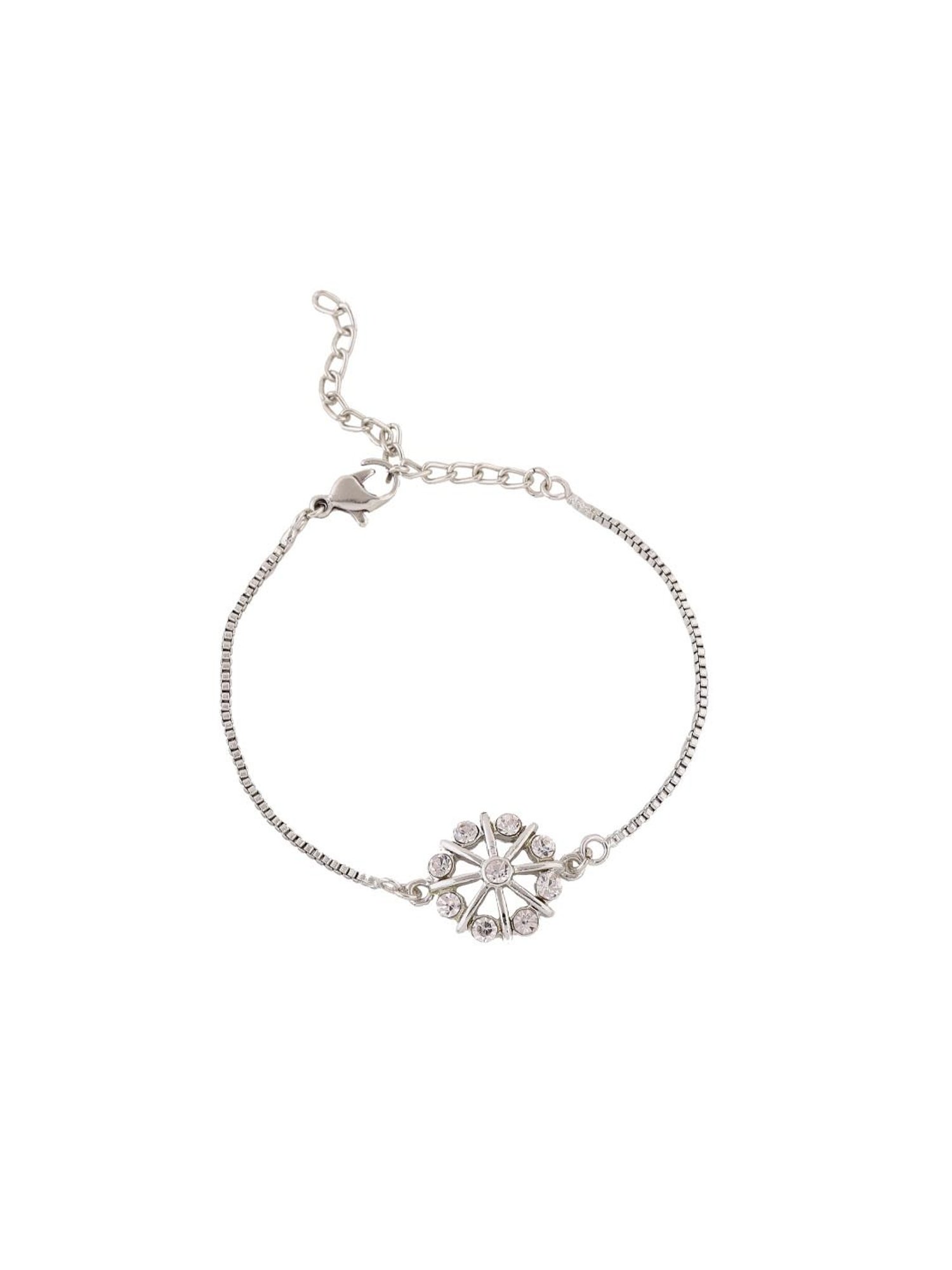 Estele Rhodium-Plated Flower-Shaped Bracelet with Crystals for Women