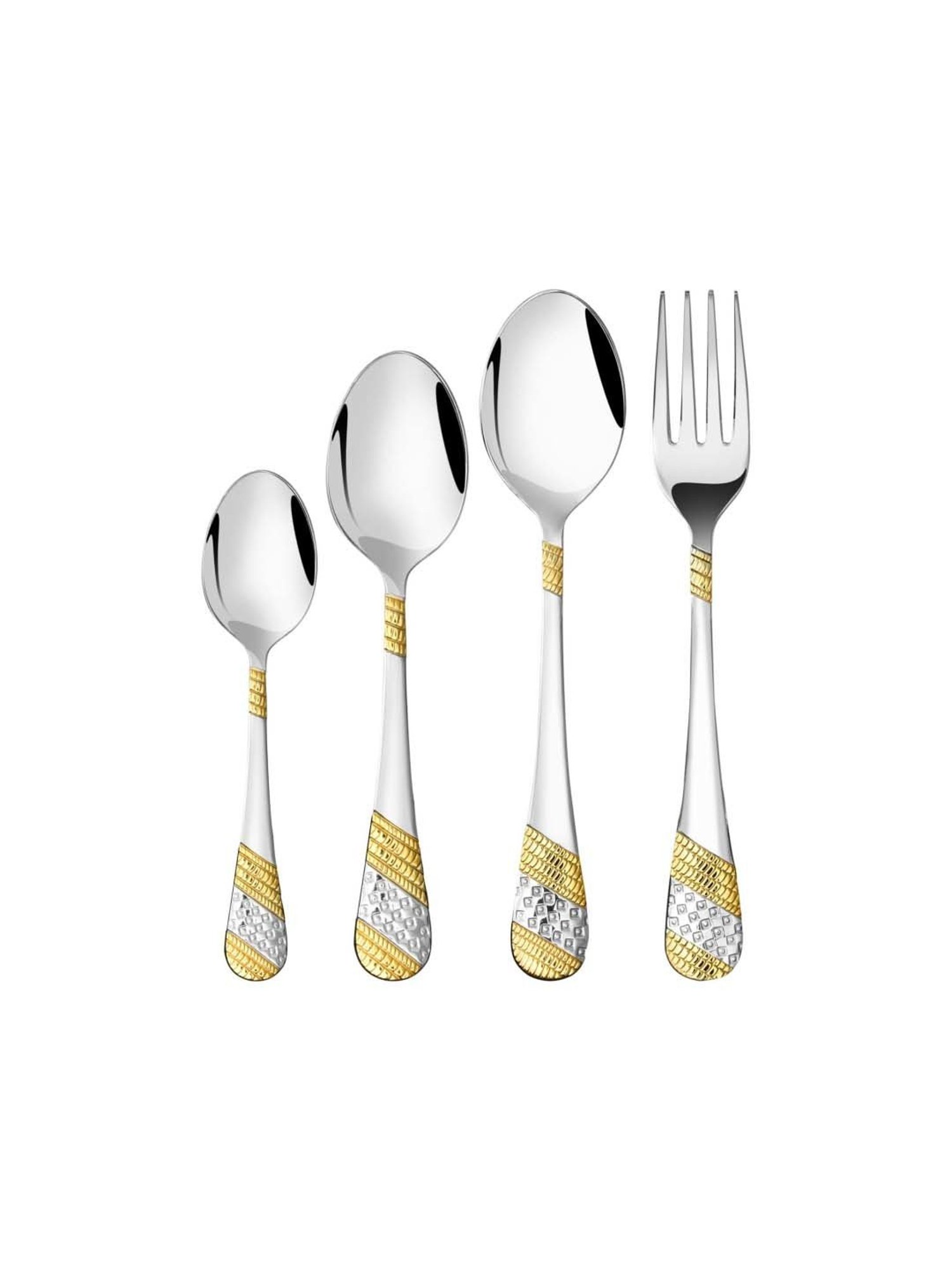 FnS Imperio Silver & Gold Stainless Steel Cutlery - Set of 24