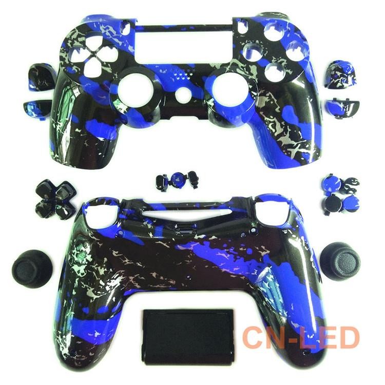 Hydro Dipped Blue Splatter Housing Shell case button mod kit for PS4 Controller