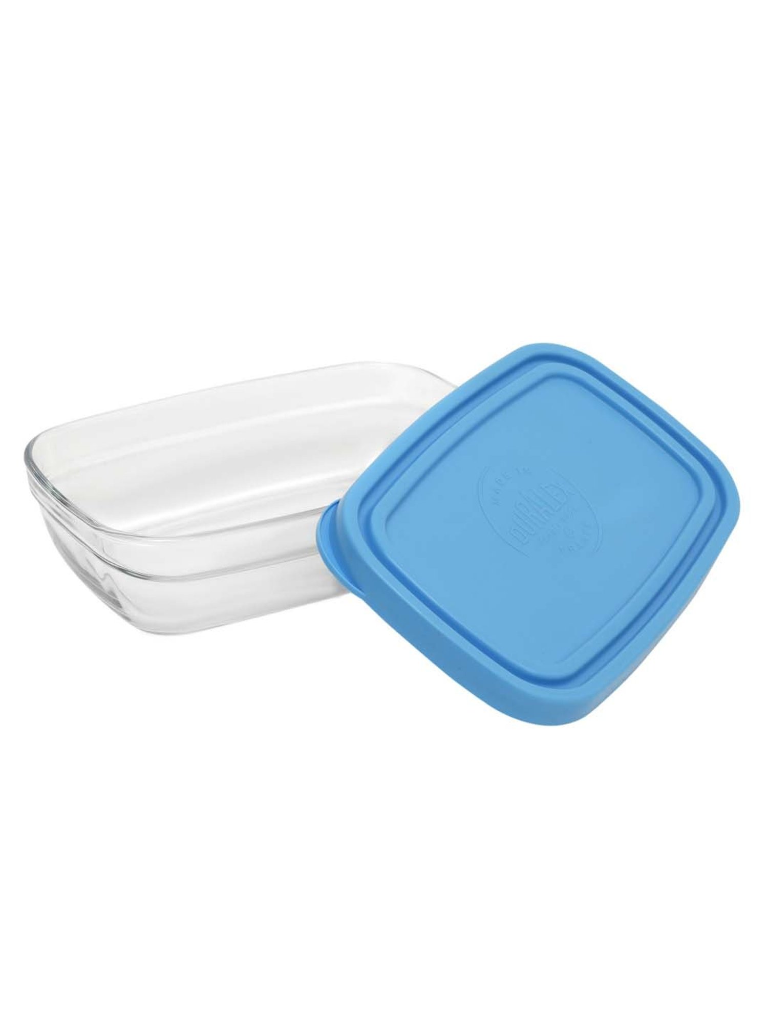 Duralex 'Freshbox' Transparent & Blue Glass 15 cm Container With Lid (0.37 L) - Set of 2