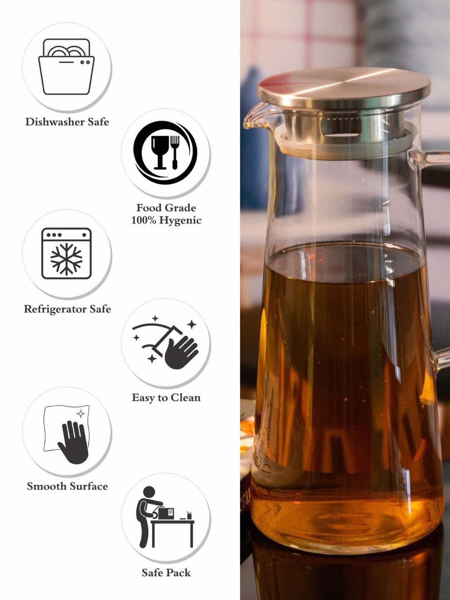 Goodhomes Transparent & Silver Glass 7.8 cm Jug - Set of 1