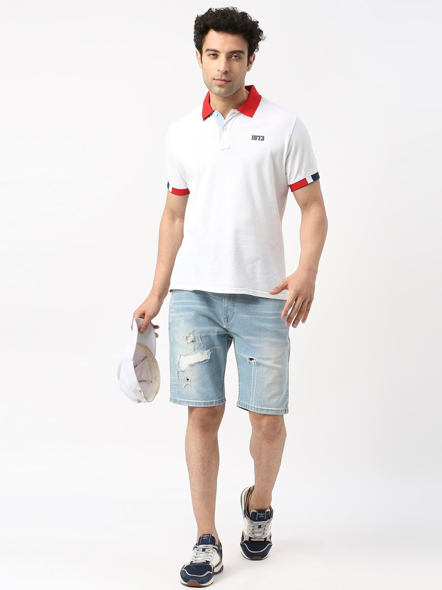 Pepe Jeans Light Blue Regular Fit Distressed Denim Shorts