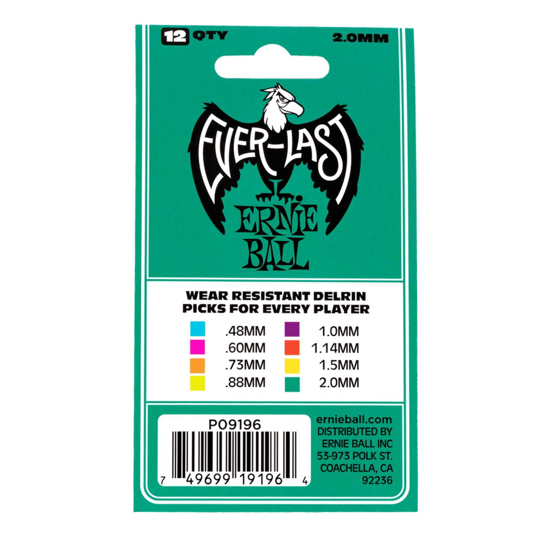 Ernie Ball Everlast Guitar Picks, 12 Pack, 2.0mm