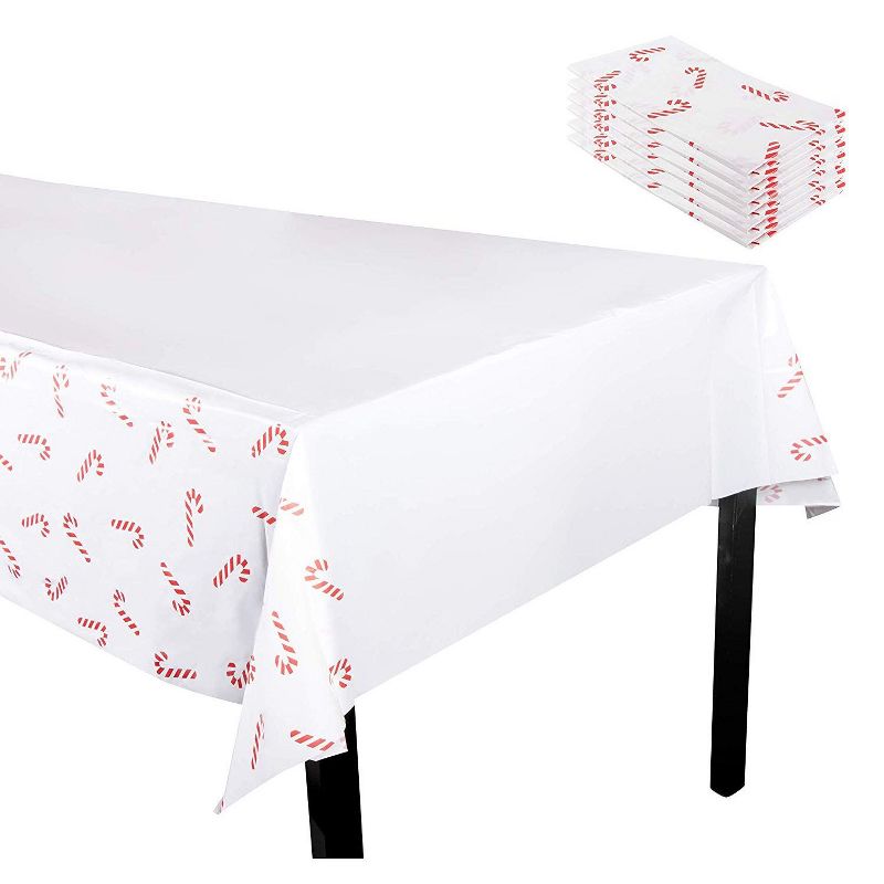 Juvale 6 Pack Candy Cane Plastic Tablecloth for Holiday and Christmas Party (54 x 108 In)