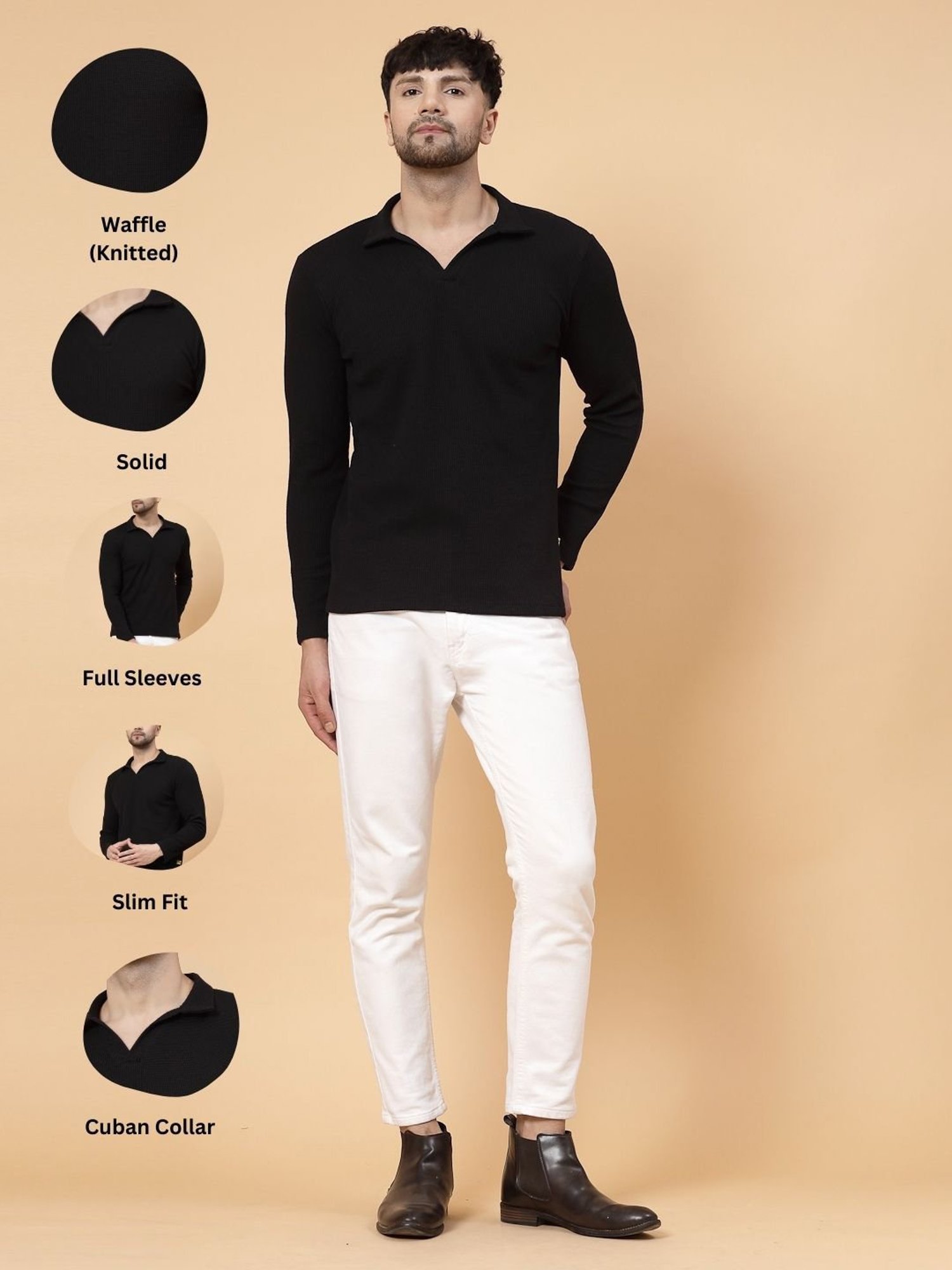 Rigo Black Regular Fit Printed Polo T-Shirt