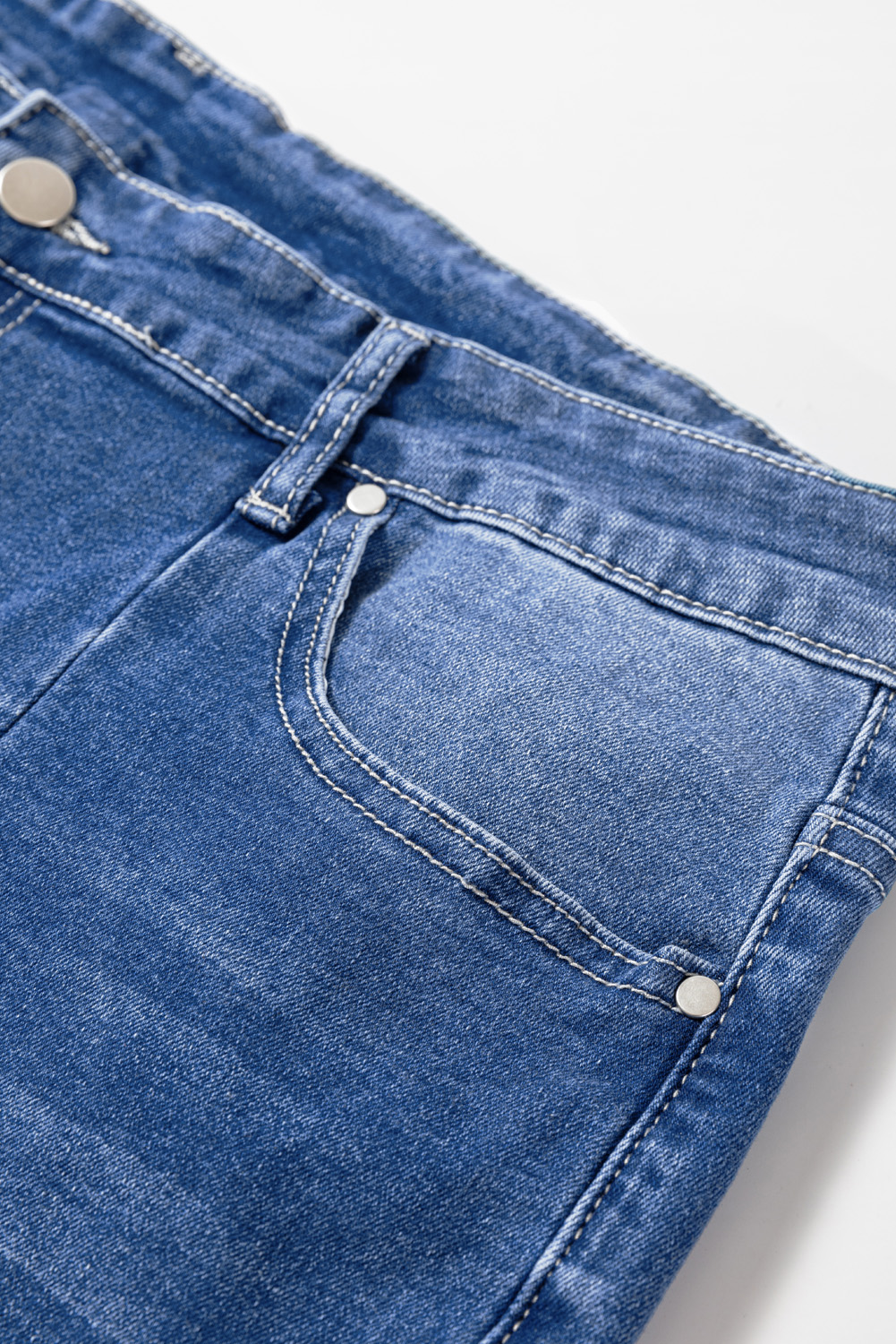 Dark Blue Plus Size Stitching Washed Flare Jeans