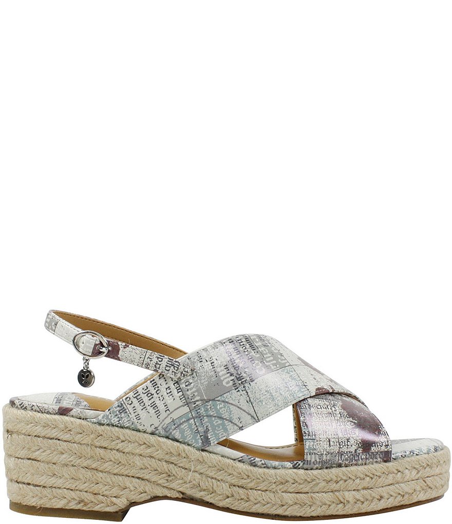 J. Renee Lannah Earth Tone Multi Printed Leather Sling Wedge Sandals