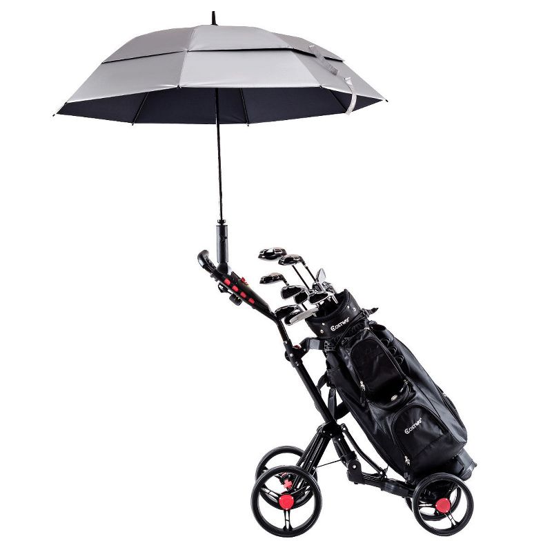 Costway Folding 4 Wheel Golf Pull Push Cart Trolley Club Umbrella Scorecard Drink Holder