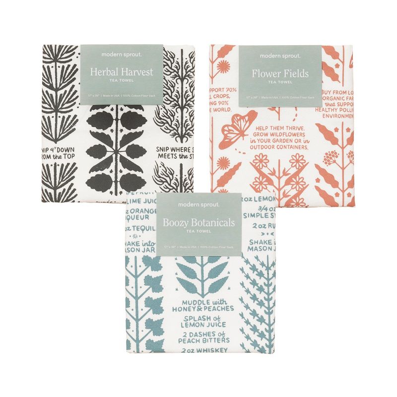 Modern Sprout Tea Towels - 3pk + Herb Pull and Pinch Dish