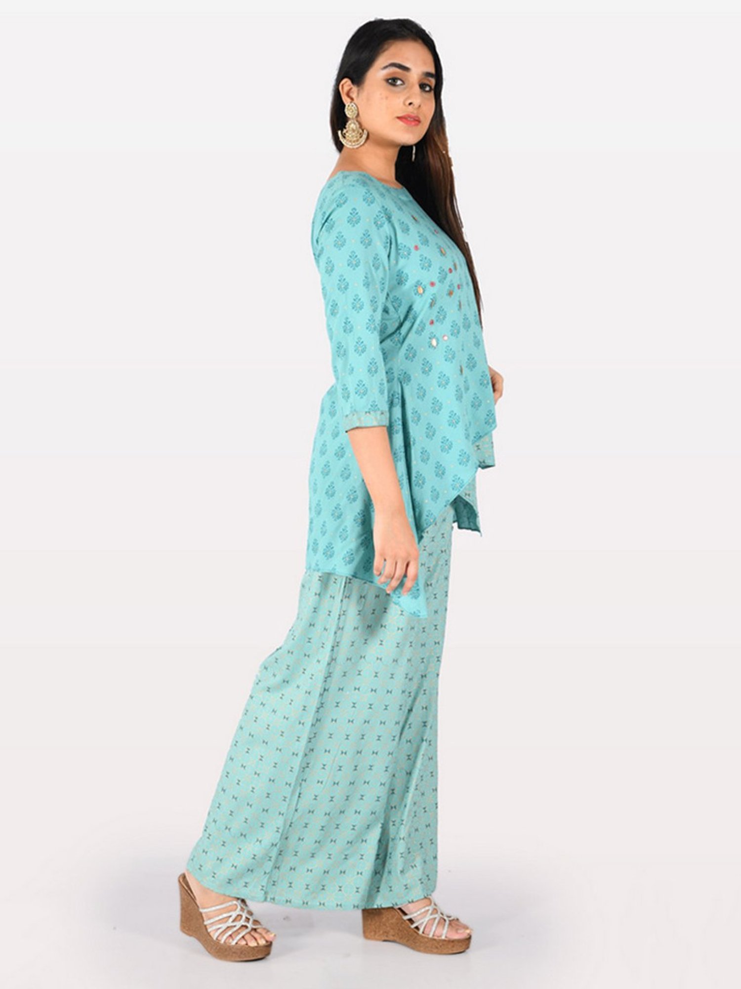 Neeru's Blue Embellished High Low Kurti