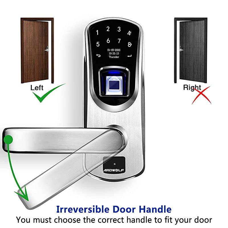 Fingerprint Door Lock with Left-Handle,  A60 Keyless Entry Biometric Auto-Lock Door Locks, Smart Front Door-Lock with Digital Keypads and Key for Garage Home, 304 Stainless Steel