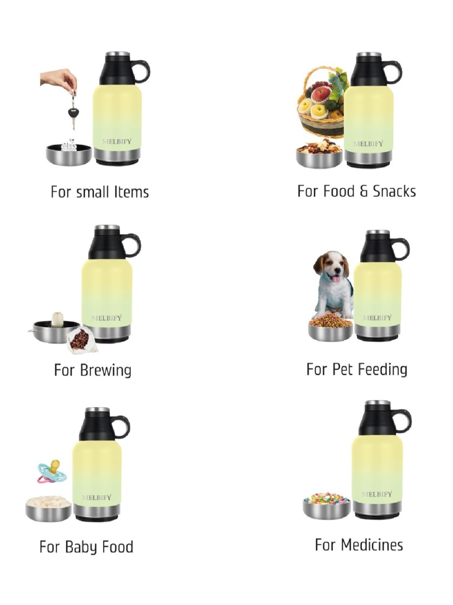 Melbify 3-in-1 Thermos Flask Yellow ThermoSteel Water Bottle (1L)