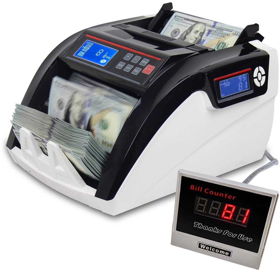 USA Business Grade Money Counter with UV/MG Counterfeit Detection - Top Loading Bill Counting Machine w/Batch Modes - Additional Display - Fast Counting Speed 1000 Notes/min