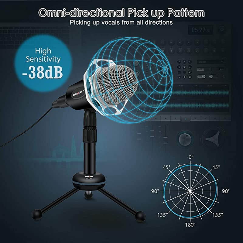 PC Microphone,  Y20 Portable Condenser Microphone 3.5mm Plug & Play with Tripod Stand Home Studio Recording Microphone for Computer, Smartphone, iPad, Podcasting Karaoke, YouTube, Skype, Games