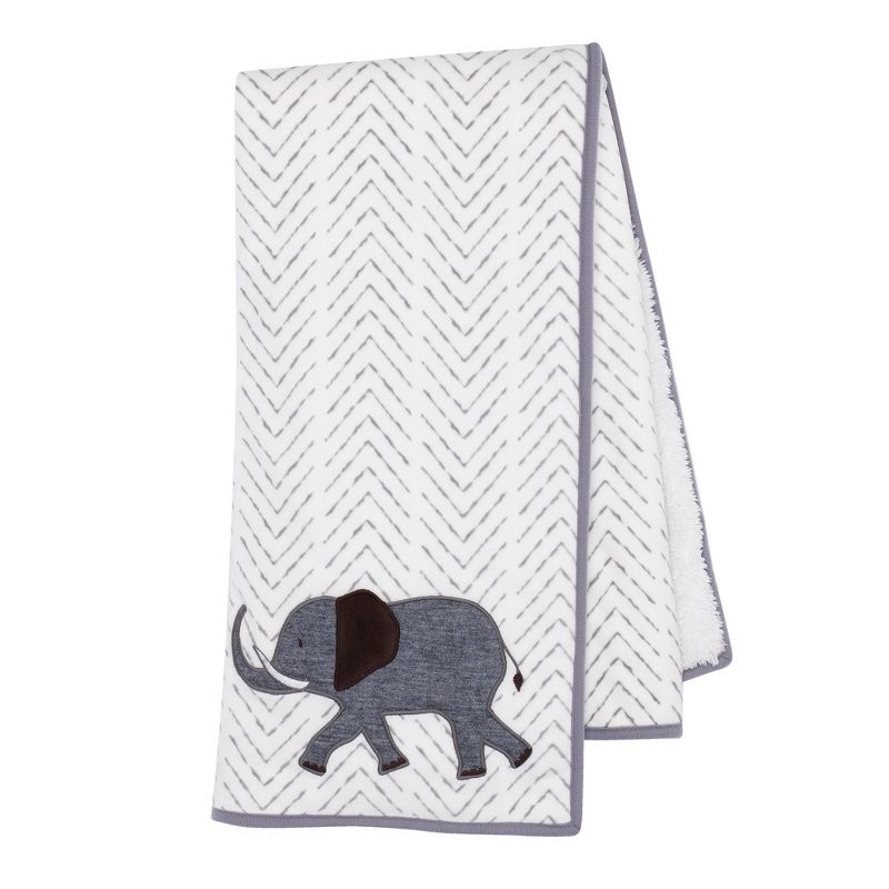 Lambs & Ivy Linen Safari Gray Minky Elephant Baby Blanket