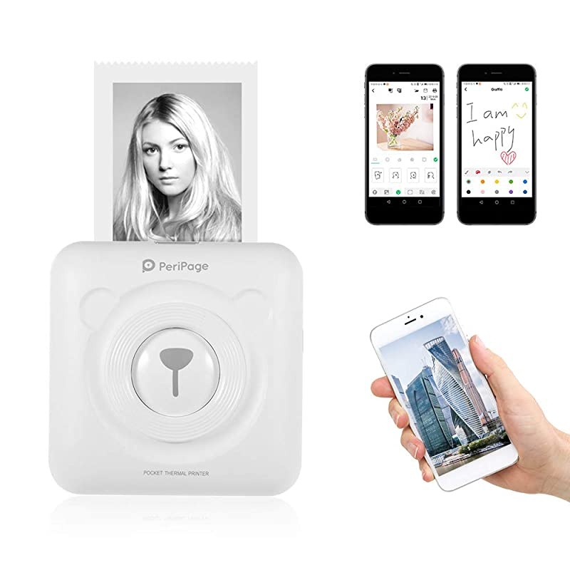 Mini Photo Printer, Wireless Thermal Printer, BT Picture Printer, Mobile Printer, Pocket Printer, Received Printer with USB Cable, Supports Android iOS Smartphone Windows