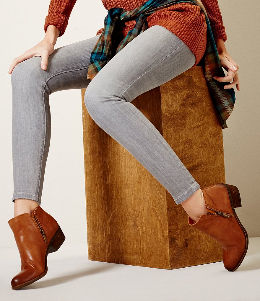 Lucky Brand Basel Smooth Leather Side Zip Block Heel Booties