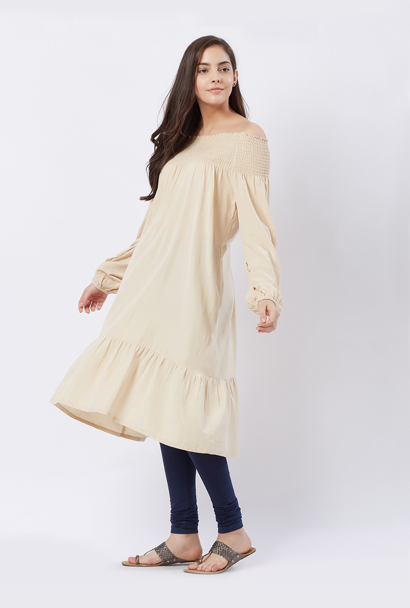Fusion Beats Beige Regular Fit Kurta