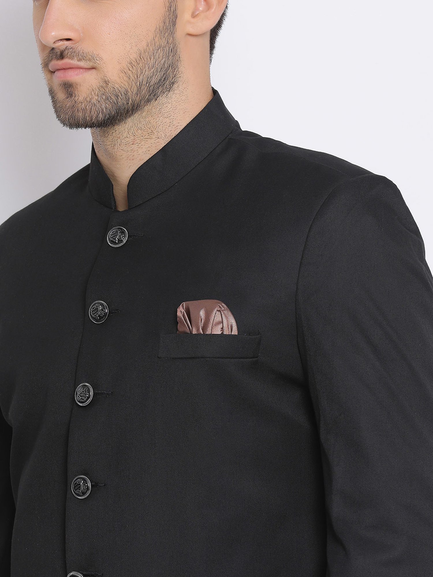 Hangup Plus Black & White Regular Fit Sherwani Set