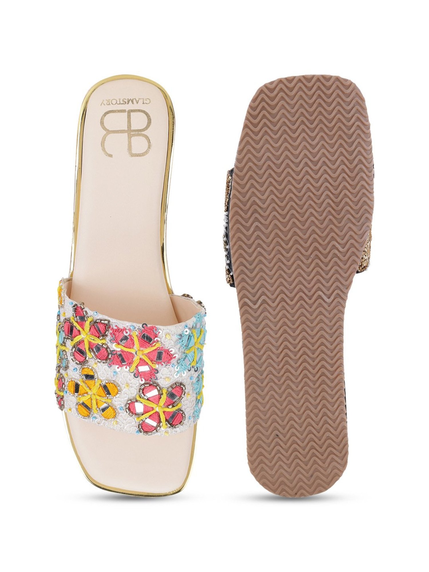 Glam Story Women's Masakali Off White Casual Wedges