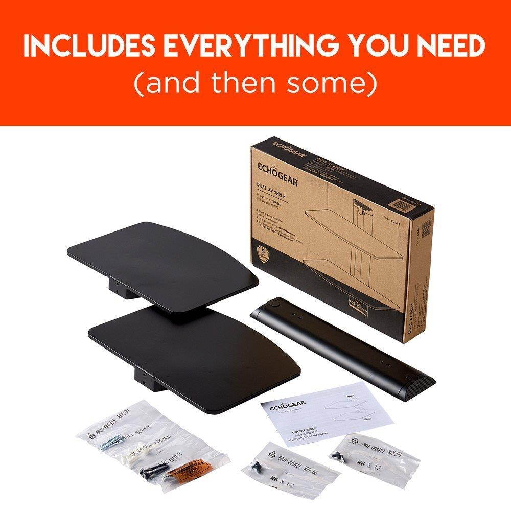 ECHOGEAR Dual Steel Wall-Mounted AV Shelf Supports up to 20lbs of Streaming Devices, Game Consoles, and Cable Boxes - EGAV2