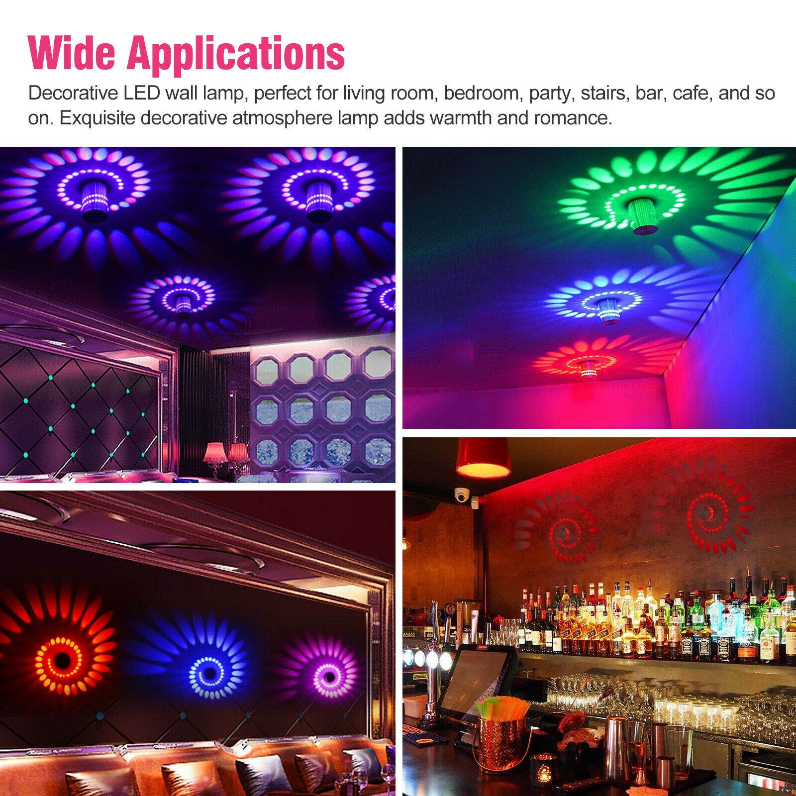 RGB 3W LED Spiral Wall Fixture Ceiling Light Walkway Sconce Bedroom Porch Lamp