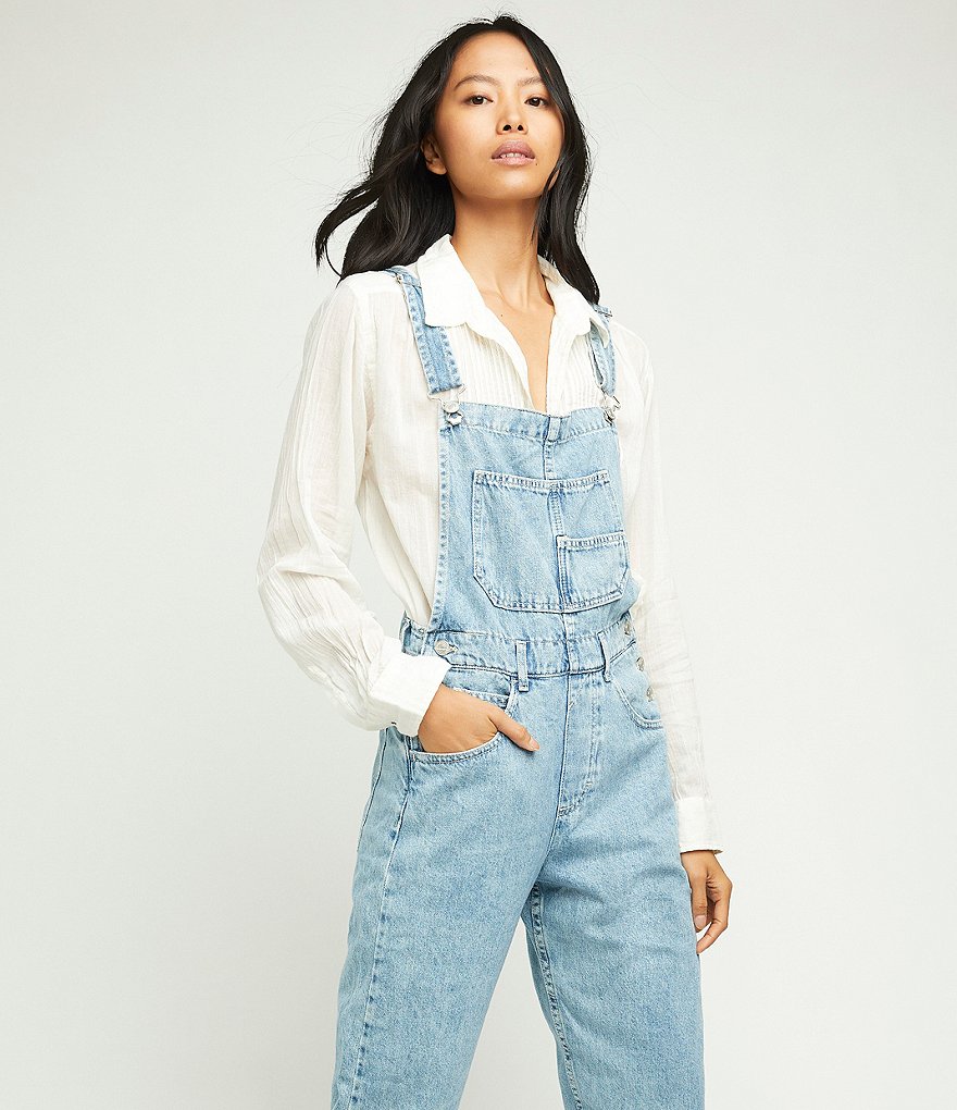 Free People Ziggy Square Neck Sleeveless Denim Overalls