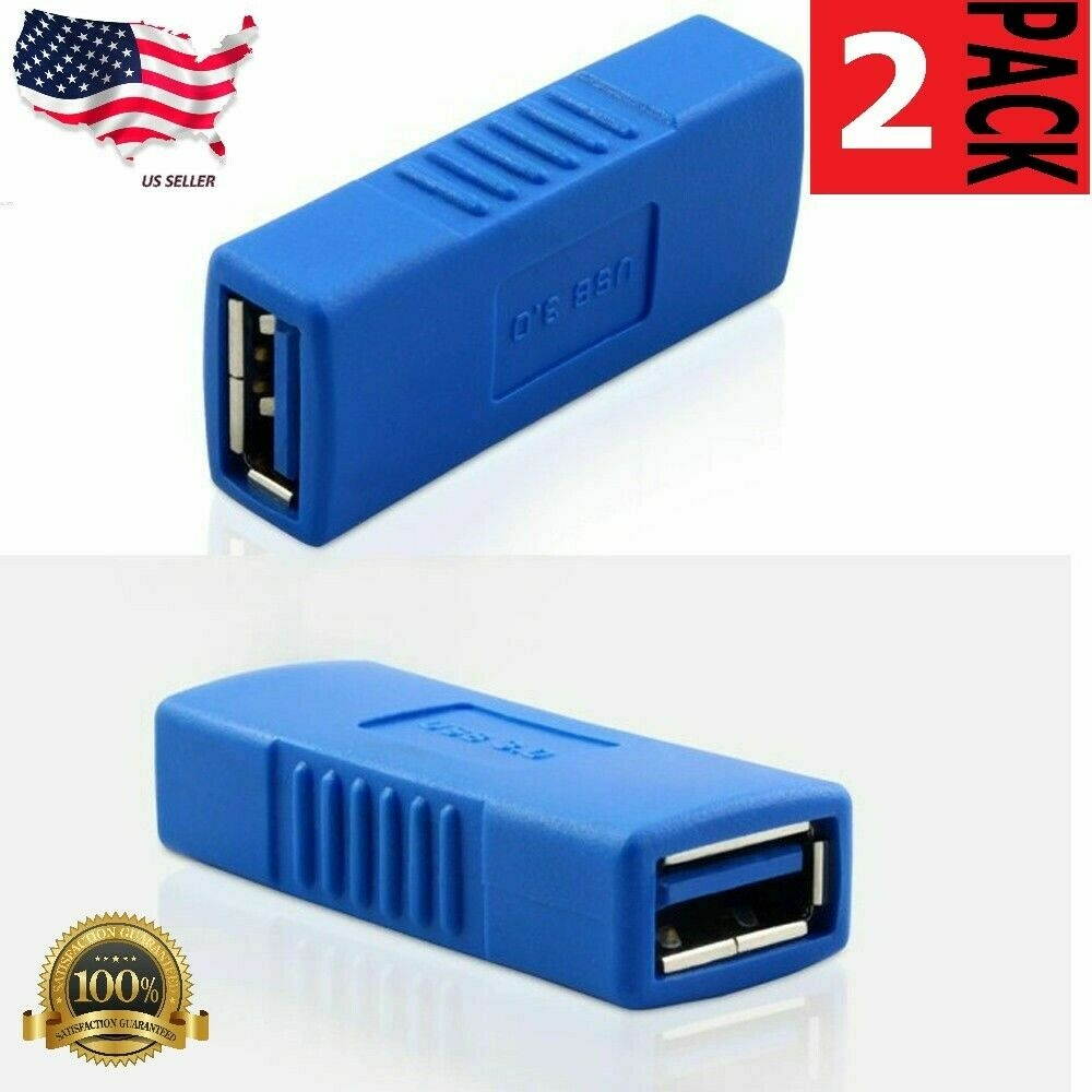 2x USB 3.0 Type A Female to Female Connector Adapter Coupler Gender Changer Blue