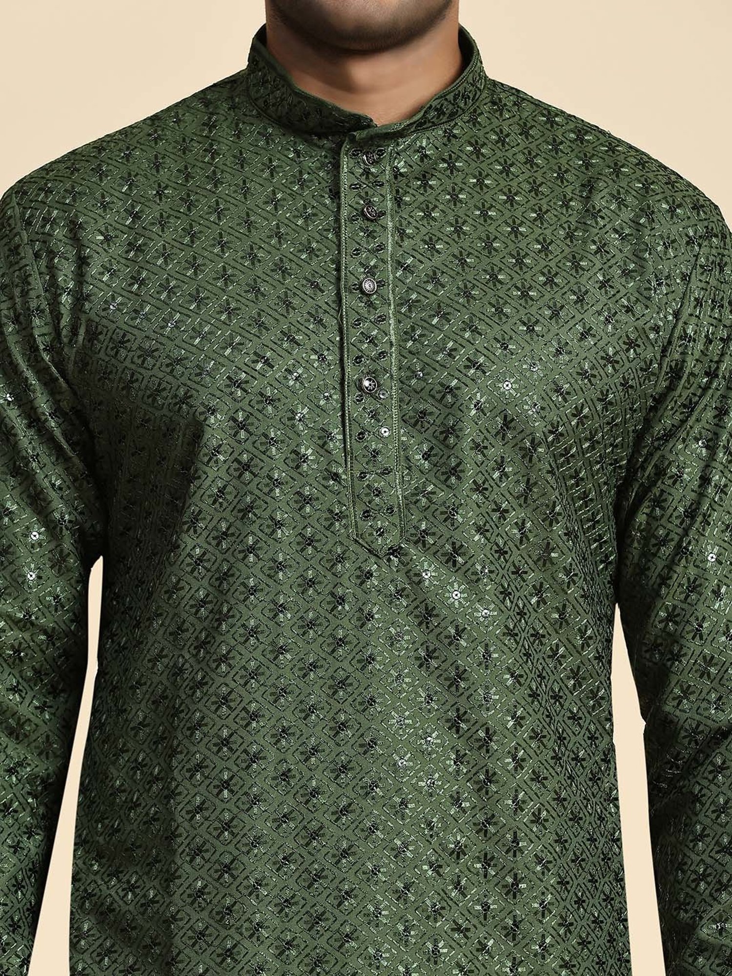 Pro-Ethic Style Developer Green & White Regular Fit Embroidered Kurta & Pyjamas Set