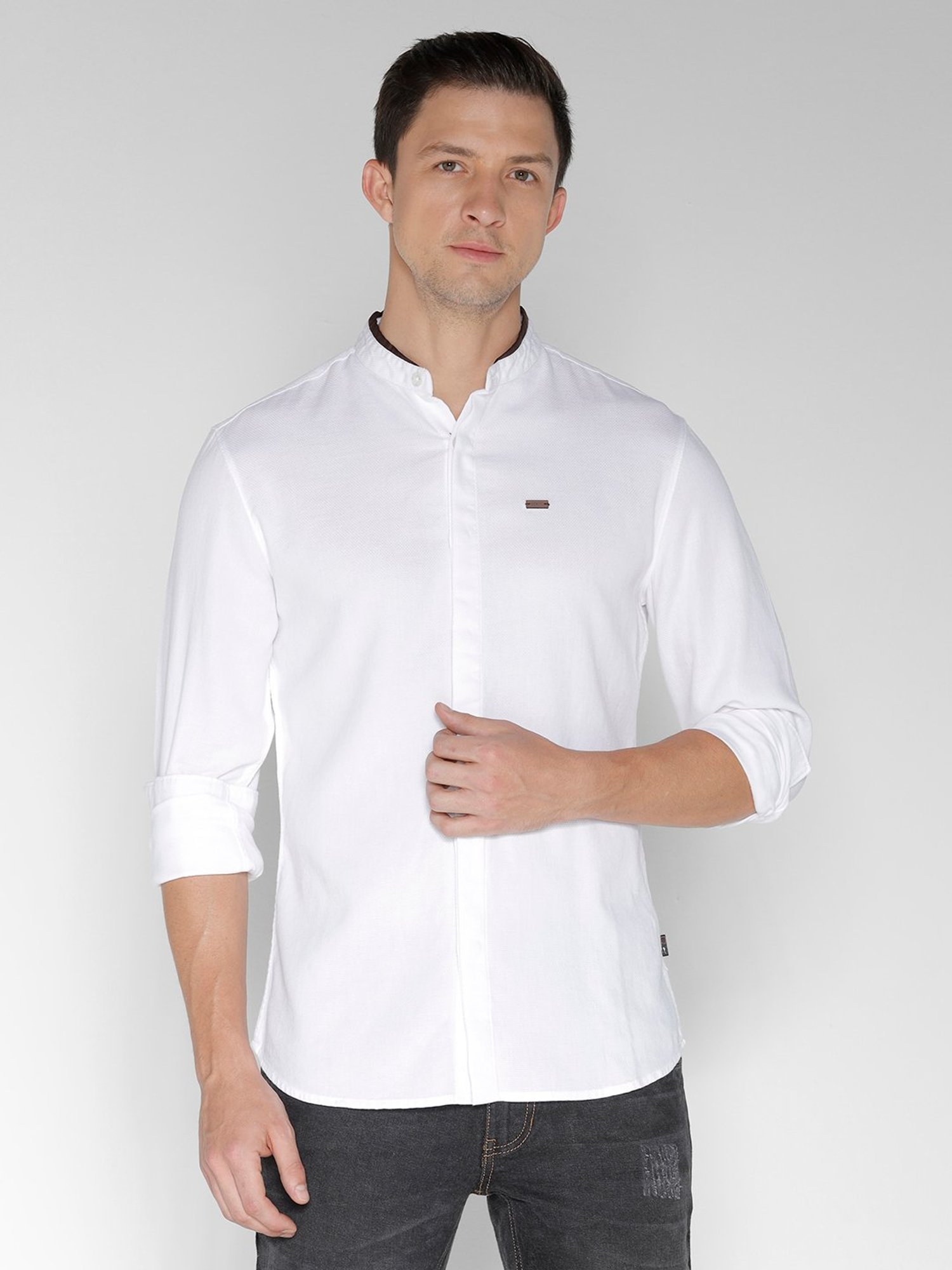 Identiti White Slim Fit Textured Shirt