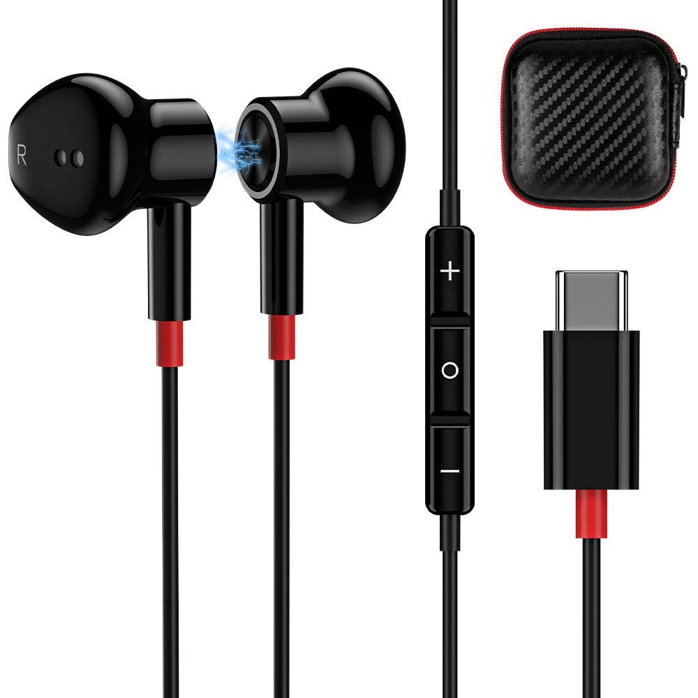 B C Headphone Magnetic, Noise Cancelling Type C Earphones Wired Earbud & in Ear Headphones with Mic Stereo Bass Earbuds Compatible with Samsung Note 20 Ultra Pixel 4 3 XL OnePlus 8T 8 7 Pro