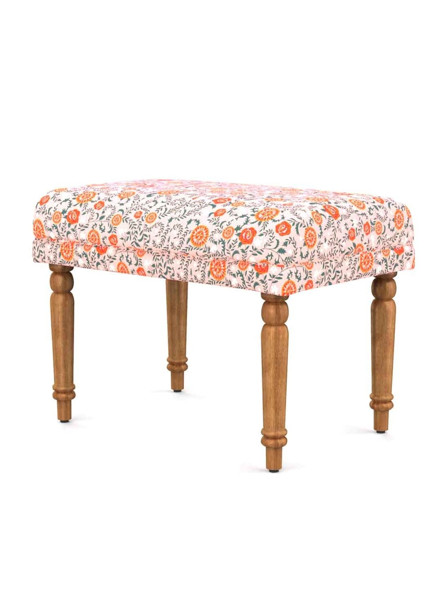 Chumbak Nawaab Earthy Floral Pink Peach Sheesham Wood Small Bench
