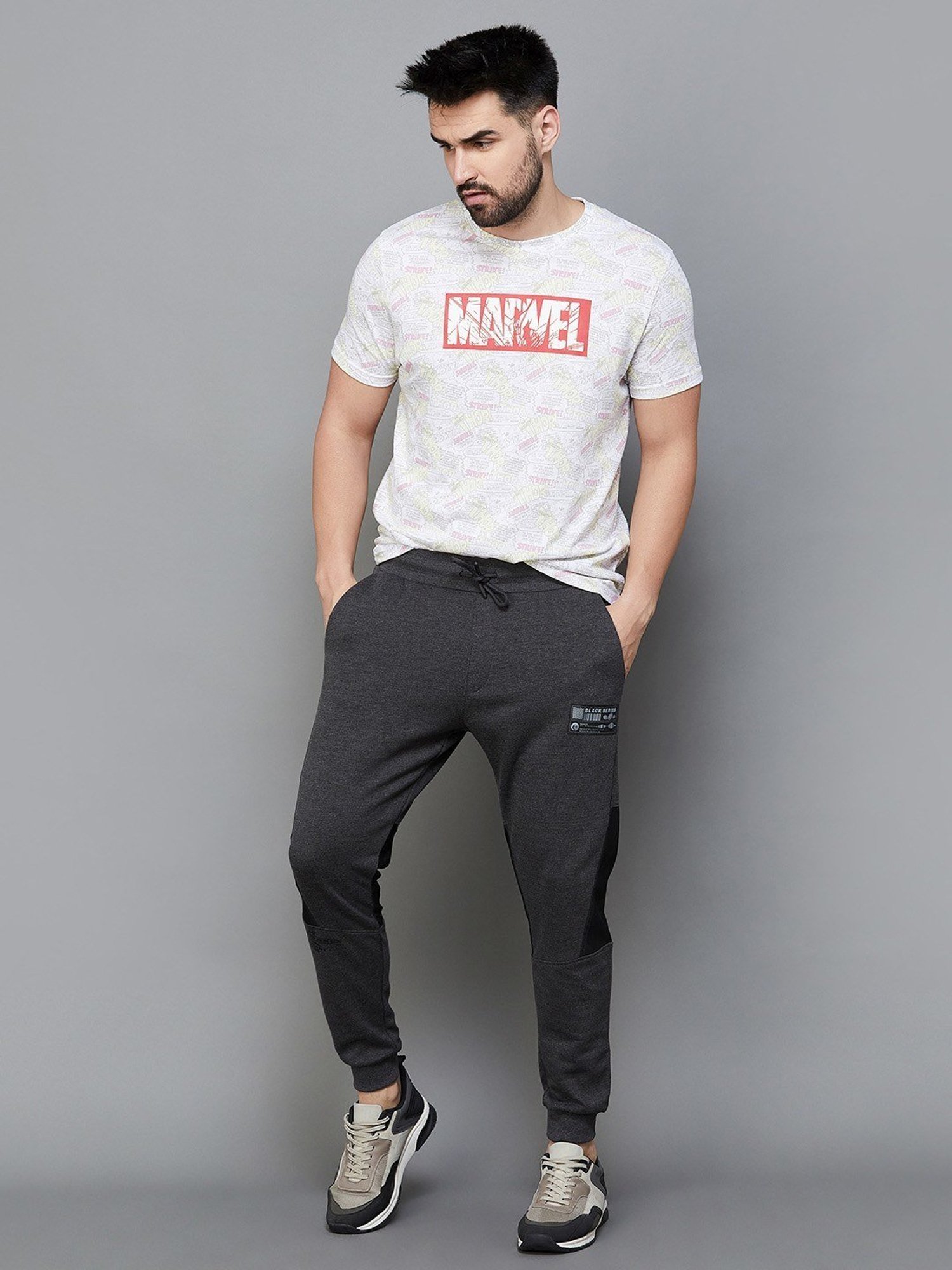 BOSSINI Anthra Melange Relaxed Fit Colour Block Joggers