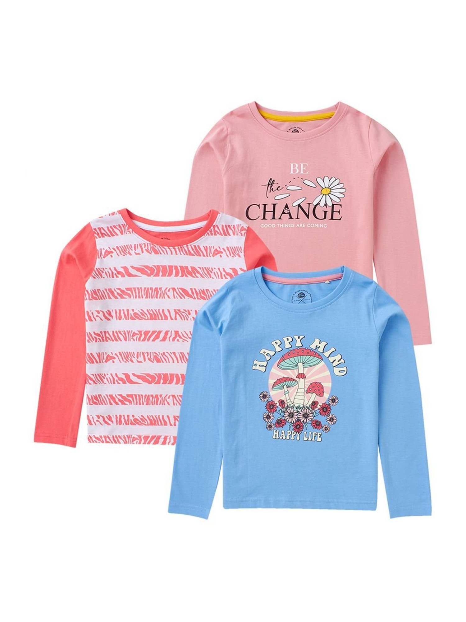 Cub McPaws Kids Multicolor Cotton Printed Full Sleeves T-Shirt (Pack of 3)