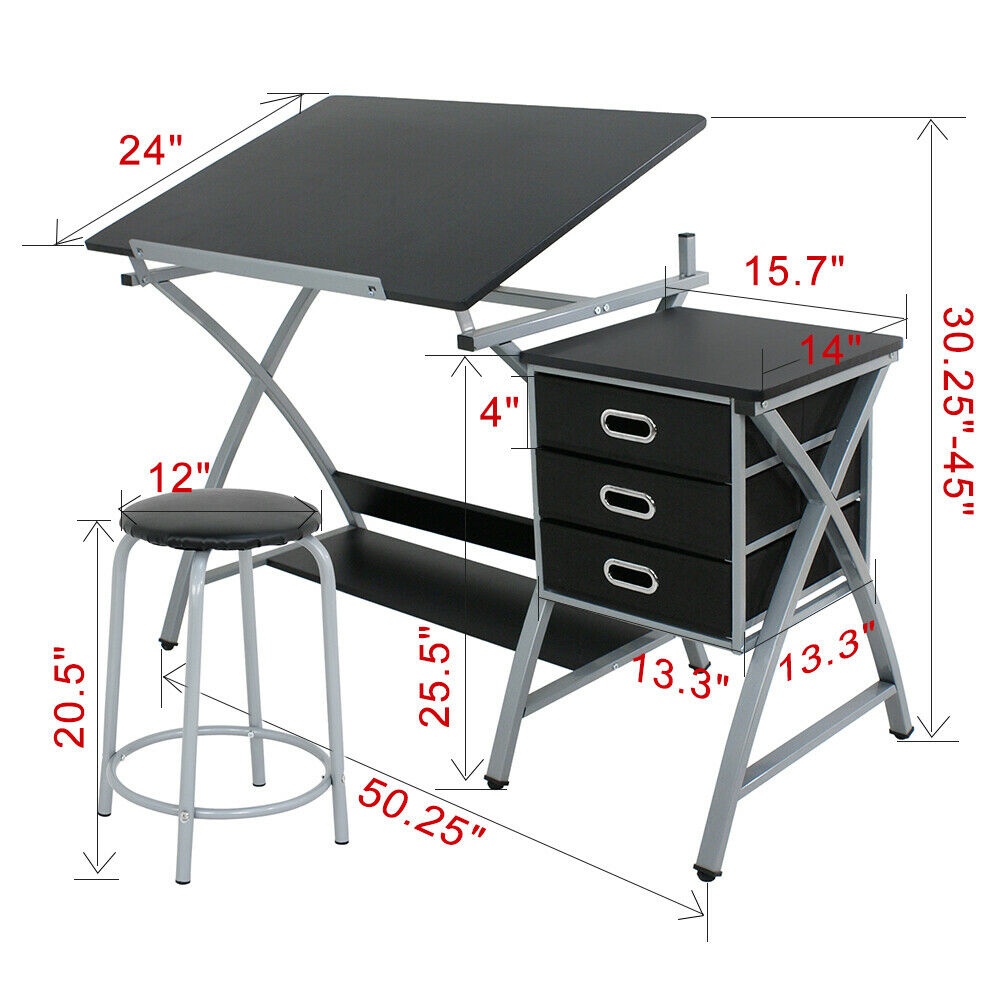 Art Craft Drawing Drafting Table Desk Art Hobby Folding Adjustable with Stool