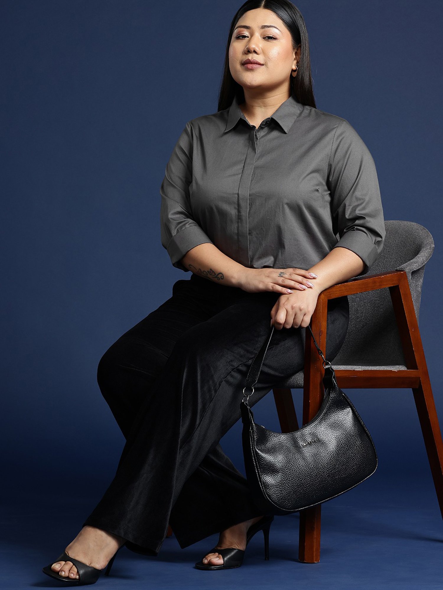 Hancock Grey Cotton Regular Fit Shirt