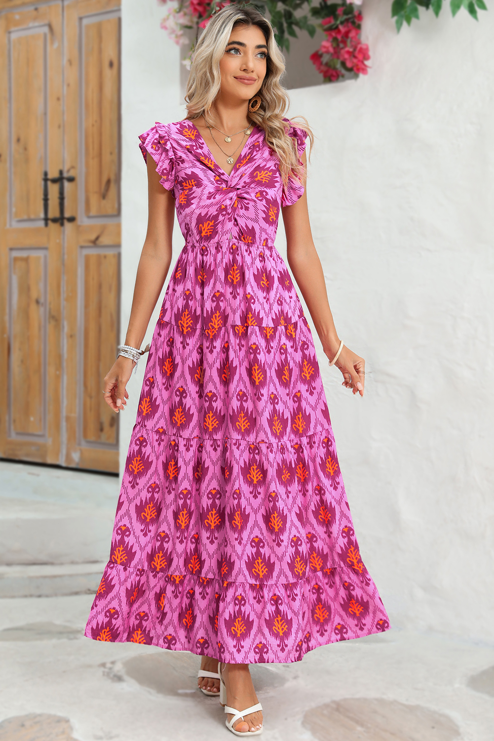 Multicolor Boho Patchwork Print Square Neck Sundress