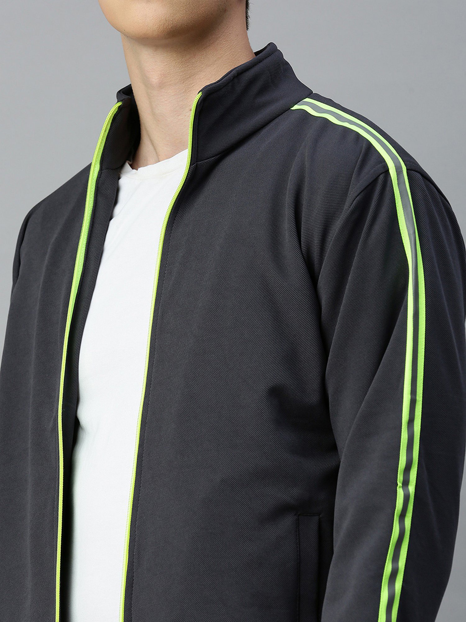 VOXATI Grey Regular Fit High Neck Jacket