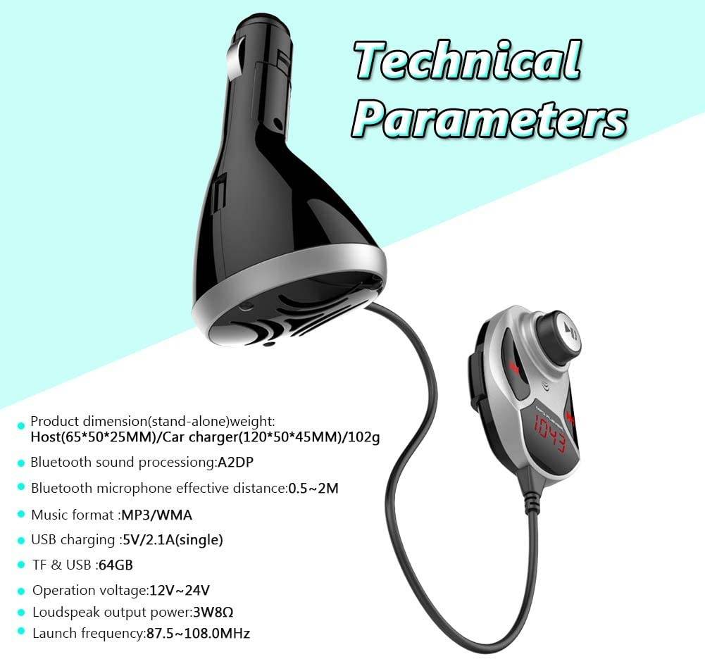 EinCar Bluetooth Car FM Tranmitter Wireless Radio Adapter with Dual USB Ports Phone Charging Car Kit MP3 Player Support MP3/WMA & Hands-Free Calling