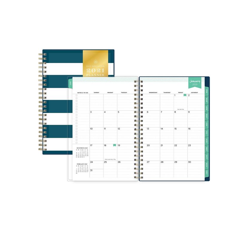 2021 Planner 5" x 8" Clear Pocket Cover Weekly/Monthly Wirebound Navy Stripe - Day Designer