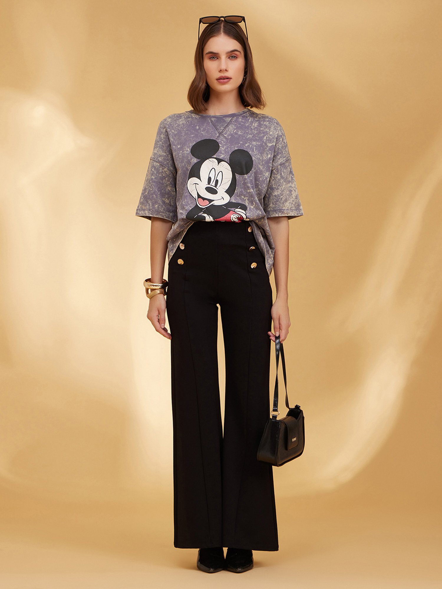 Kazo Grey Cotton Printed Oversized T-Shirt