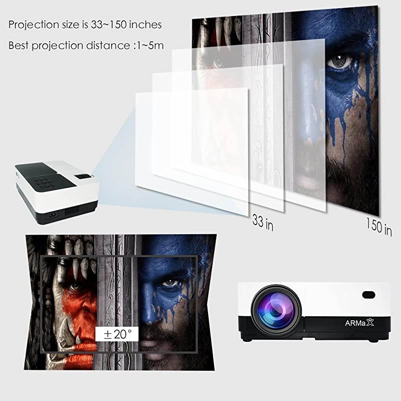 LED Movie ProjectorMultimedia Home Theater Projector Support 1080P with Free HDMI Cable 360&deg; Speaker Black and White Support 1080p