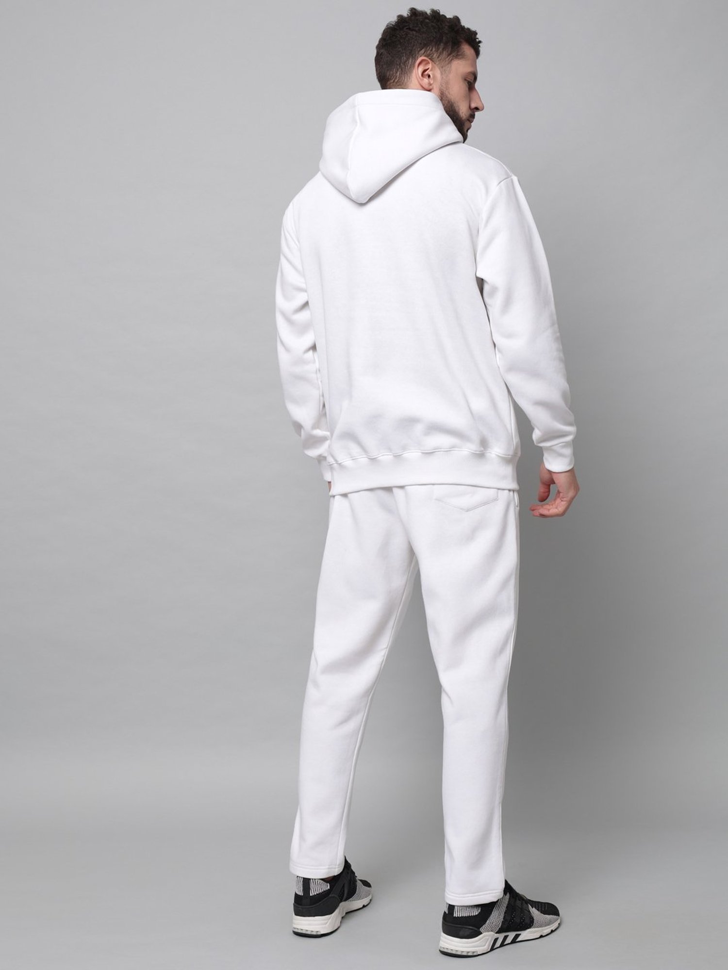 GRIFFEL White Regular Fit Logo Print Hooded Sweatshirt & Trackpants Set